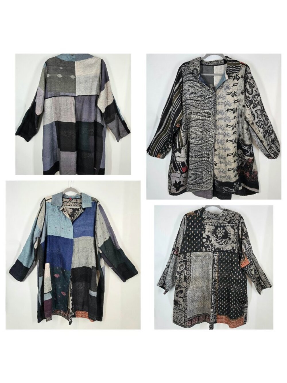Mieko Mintz Silk Kantha Reversible Coat A-line Long Artsy Size 2 US 2X FLAWED